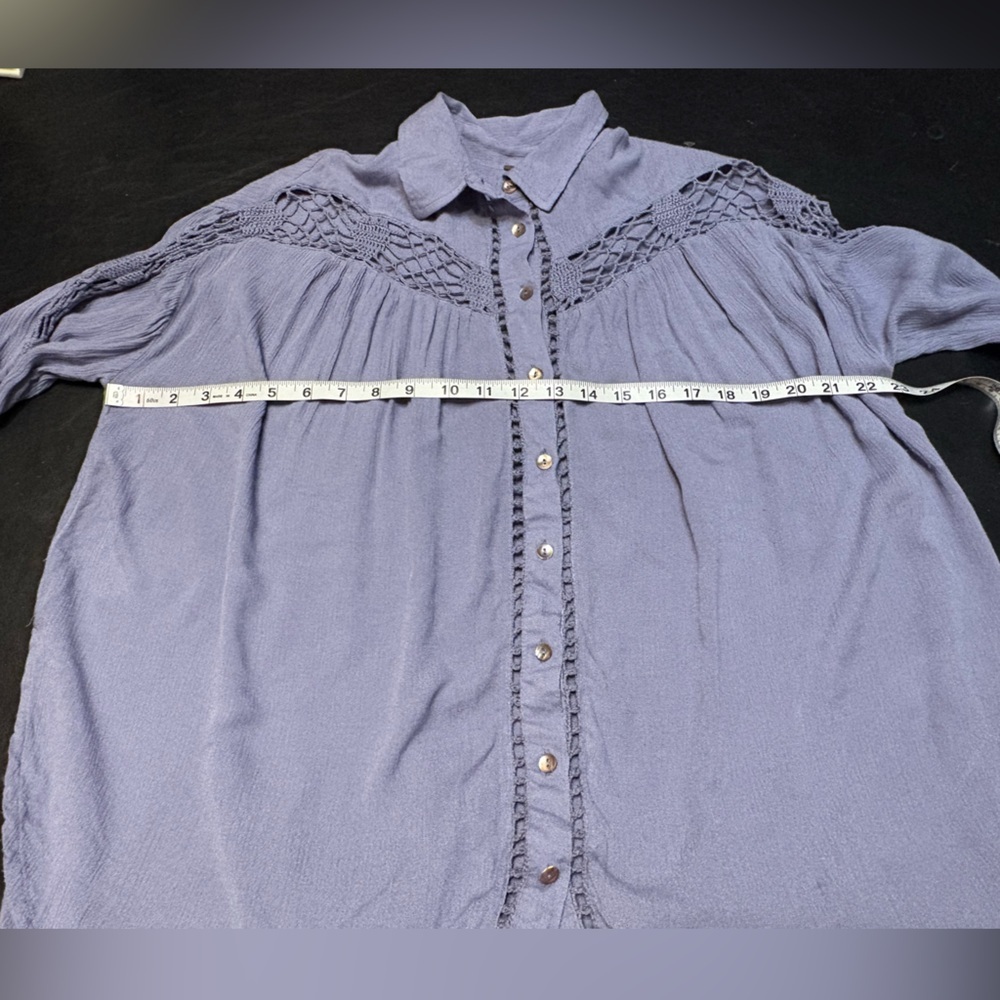 Free People Katie Bird Button Down Crochet Shirt Tunic Top XSmall oversized - Picture 8 of 11